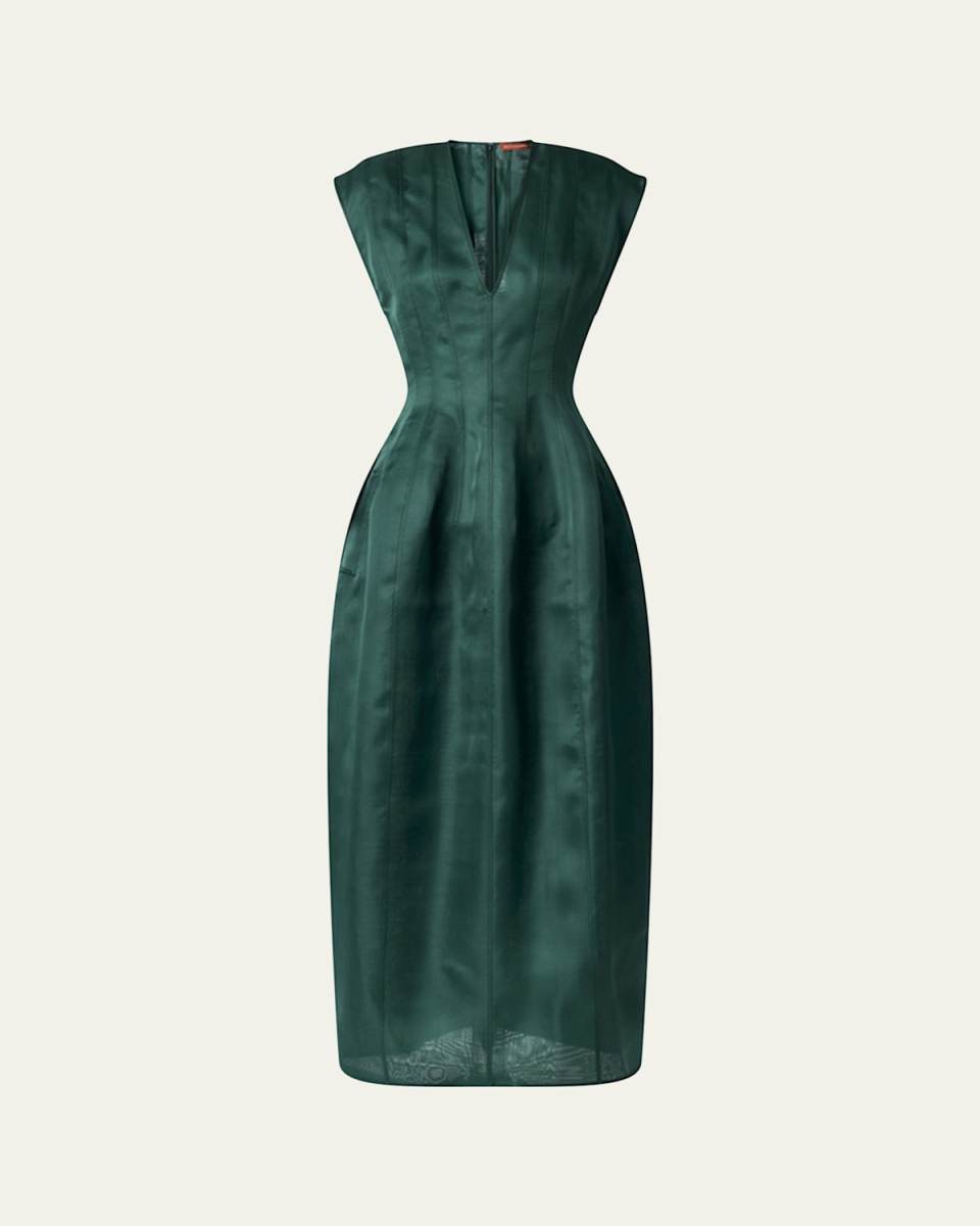 Bichette Paneled Cap-Sleeve Midi Dress